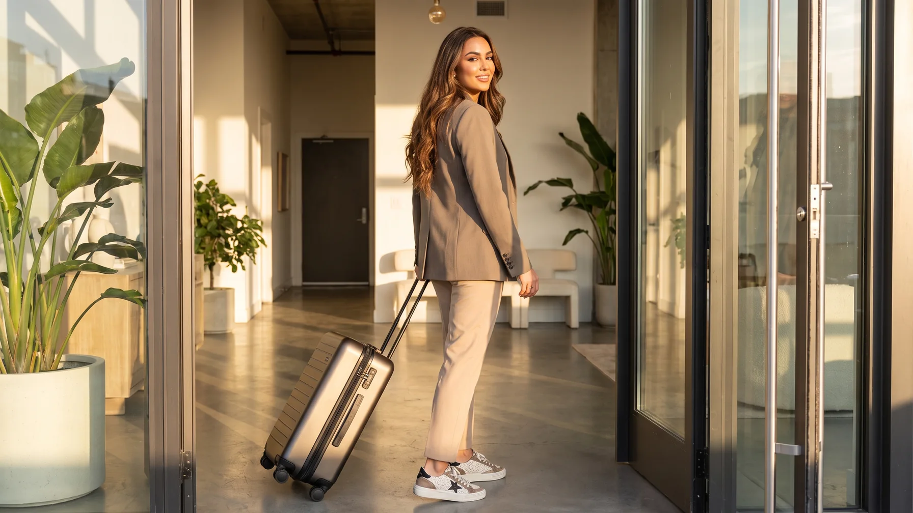 A creator wheeling a suitcase into a new space — Fanvue to Telegram creator migration